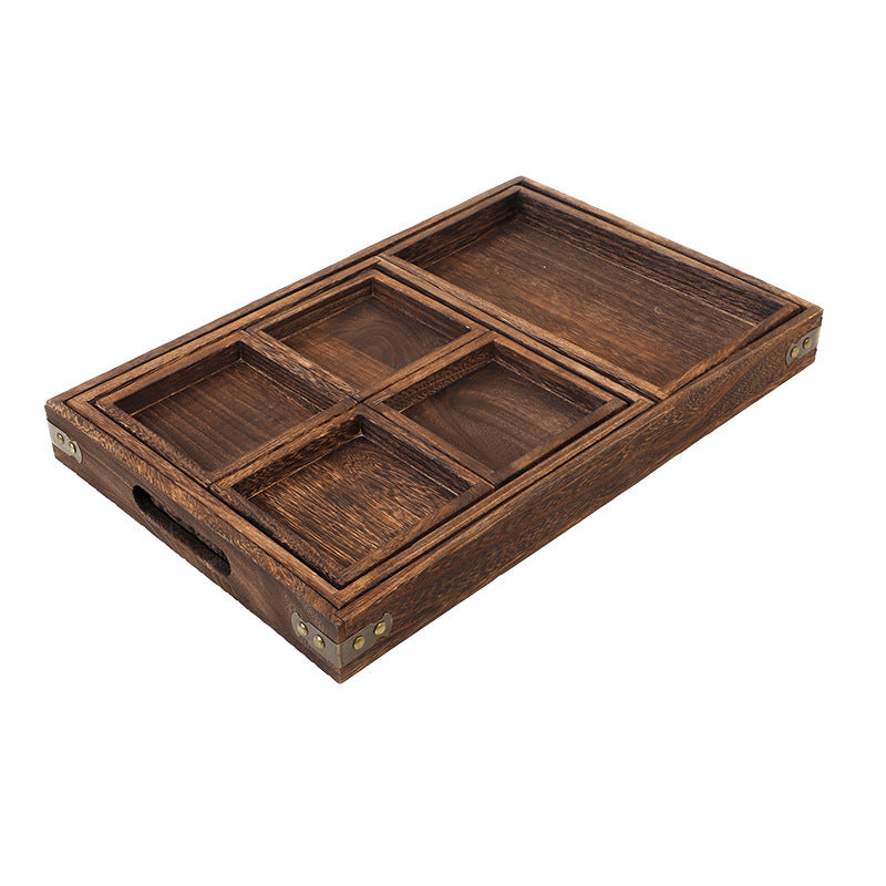 Japanese-Style Tea Set Wooden Tray Tea Tray Solid Wood Burning Paulownia Tea Tray Retro Wooden Tea Set Set Wood Products