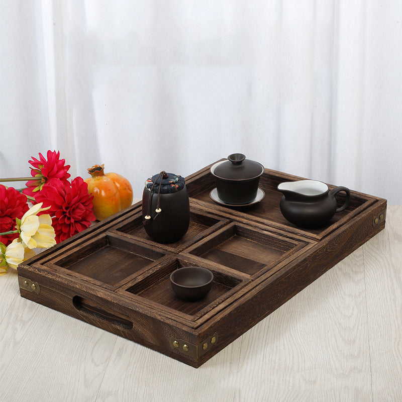 Japanese-Style Tea Set Wooden Tray Tea Tray Solid Wood Burning Paulownia Tea Tray Retro Wooden Tea Set Set Wood Products