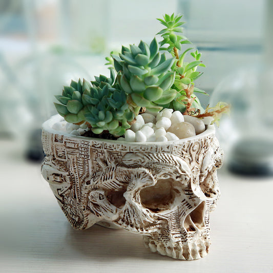 New Resin Plant Grass Skull Flowerpot Creative Indoor Skull Shape Potted Skeleton Craft Ornaments