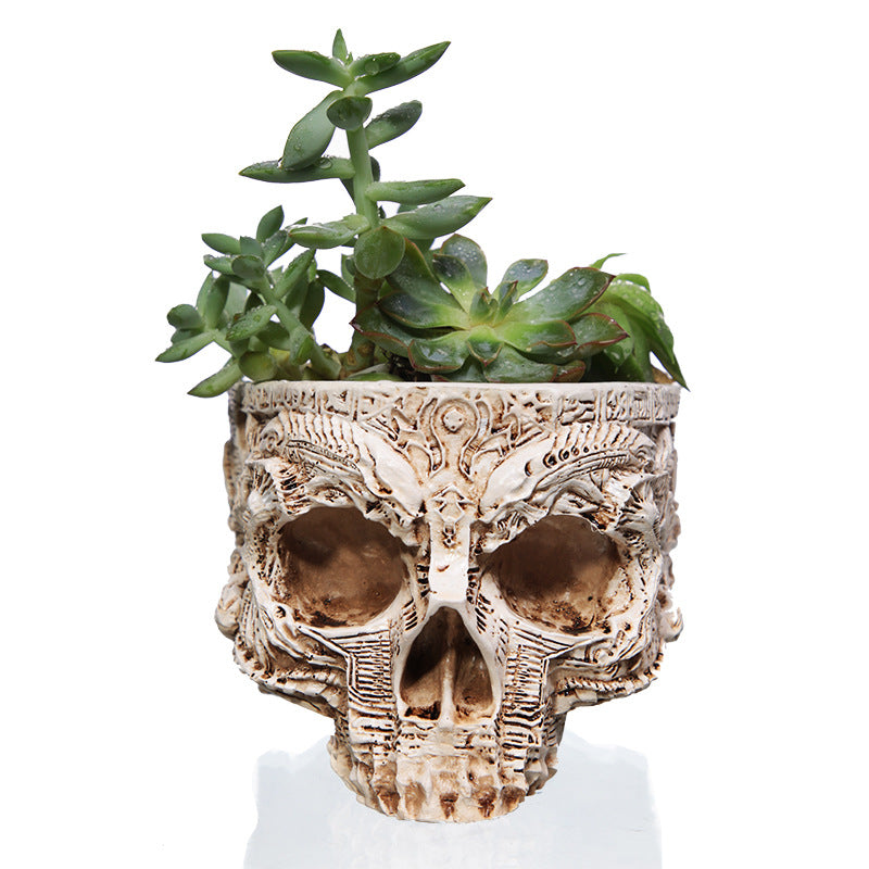 New Resin Plant Grass Skull Flowerpot Creative Indoor Skull Shape Potted Skeleton Craft Ornaments