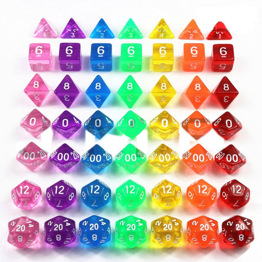 7pcs/set Transparent Digital Polyhedral Rich Color Dice,Set of D4 D6 D8 D10%D12 D20 for Dnd Rpg Board Game Dice