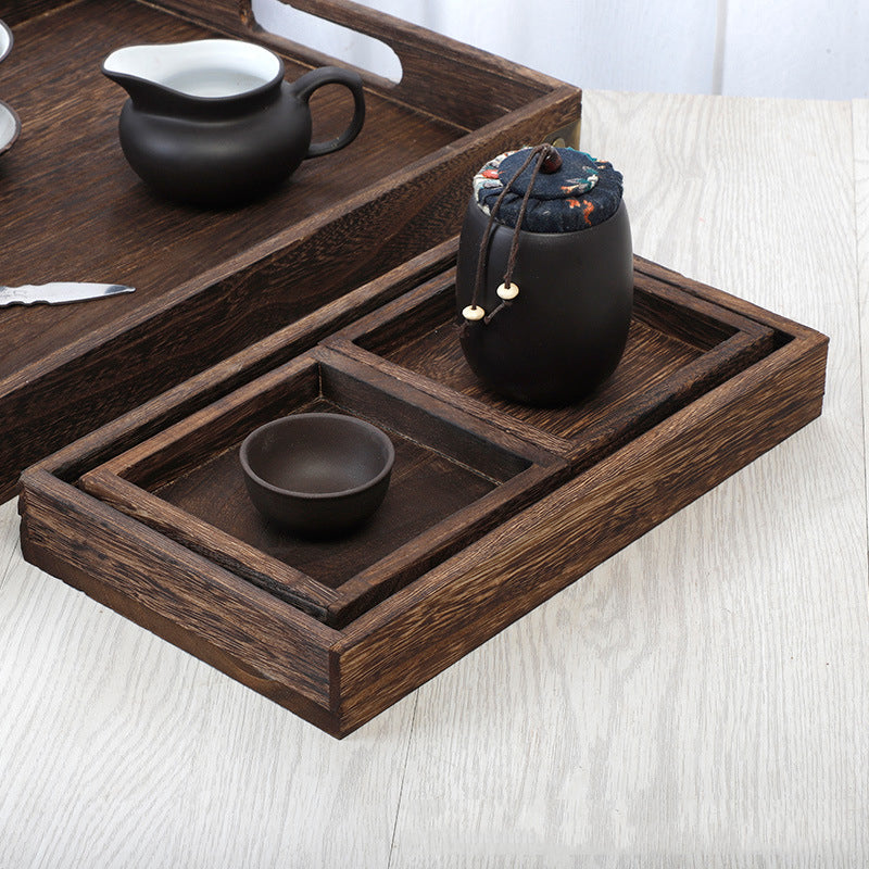 Japanese-Style Tea Set Wooden Tray Tea Tray Solid Wood Burning Paulownia Tea Tray Retro Wooden Tea Set Set Wood Products