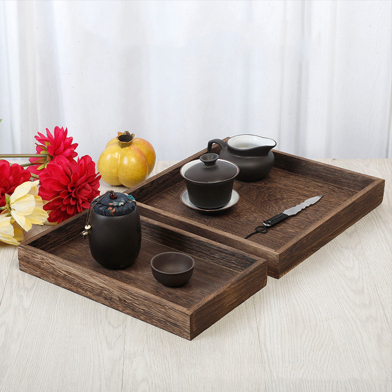 Japanese-Style Tea Set Wooden Tray Tea Tray Solid Wood Burning Paulownia Tea Tray Retro Wooden Tea Set Set Wood Products