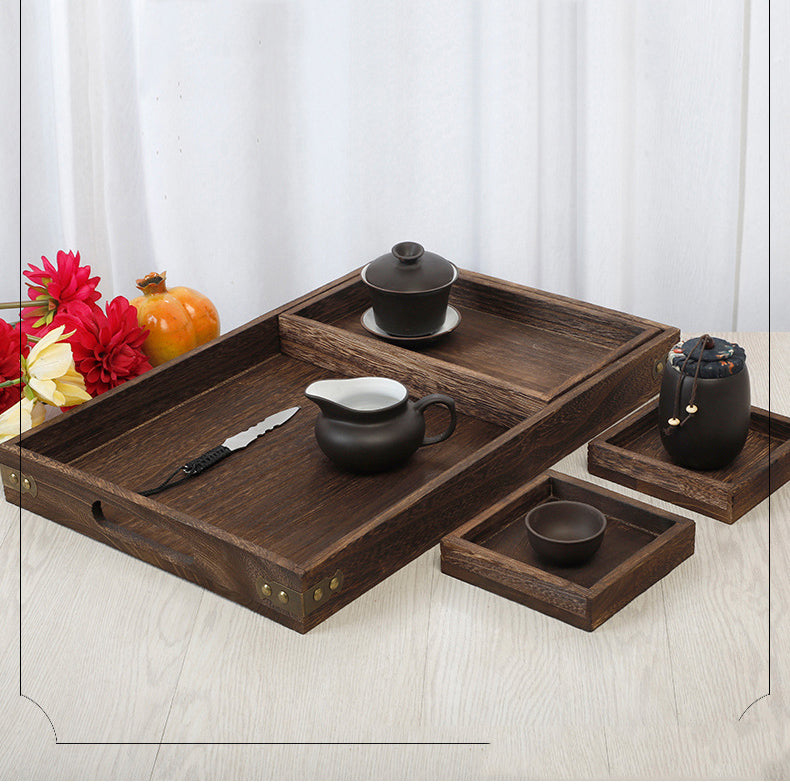 Japanese-Style Tea Set Wooden Tray Tea Tray Solid Wood Burning Paulownia Tea Tray Retro Wooden Tea Set Set Wood Products