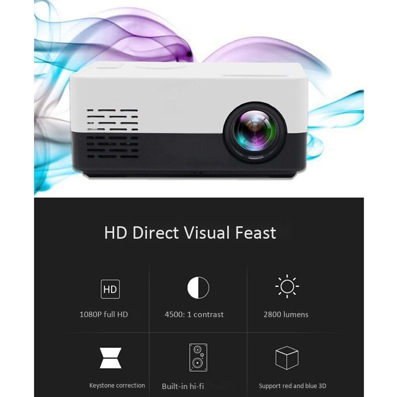 J15 1080P HD Projector Mini LED Projector Handheld Movie Beamer for Video Games Smart Home Theater Media Player US Plug