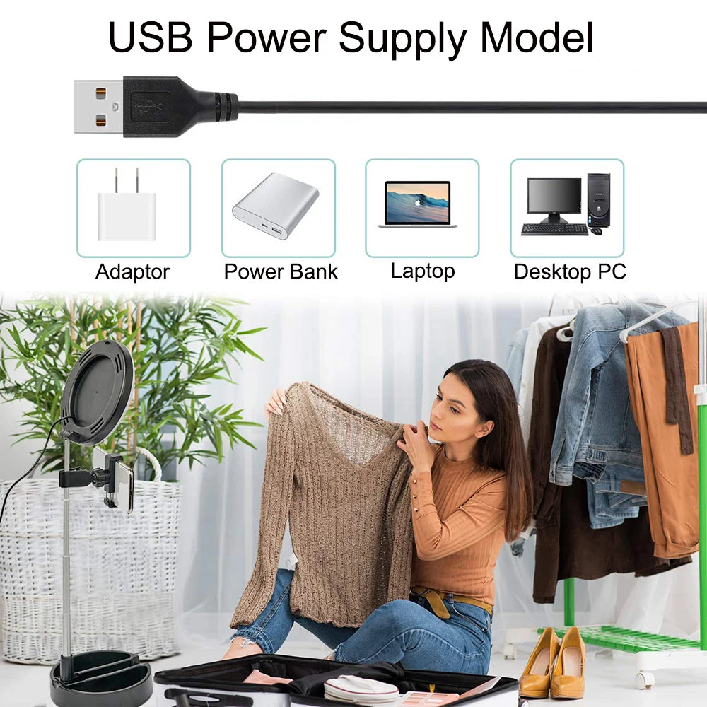 Universal USB Selfie Ring Light Photo Studio Camera Lights Dimmable Video Lighting With Stand For Youtube Makeup Live